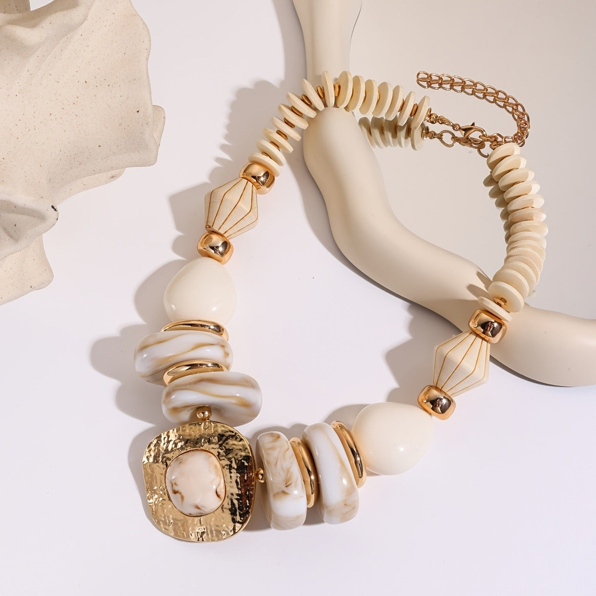 Amber & Black Bead Statement Necklace