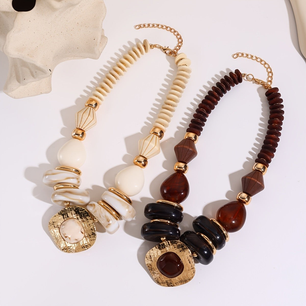 Amber & Black Bead Statement Necklace