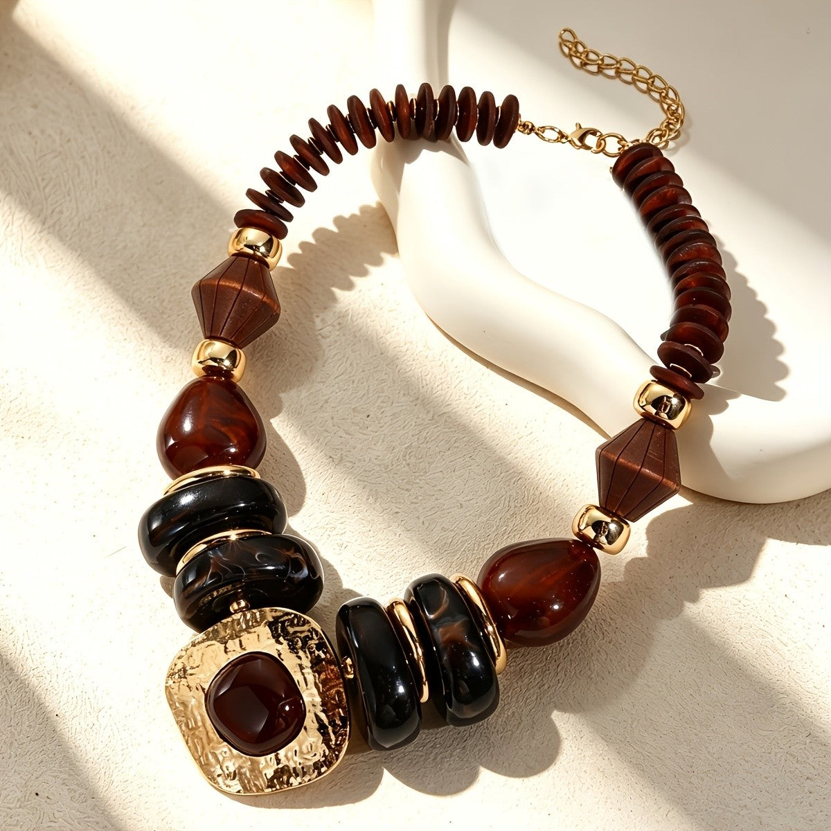 Amber & Black Bead Statement Necklace