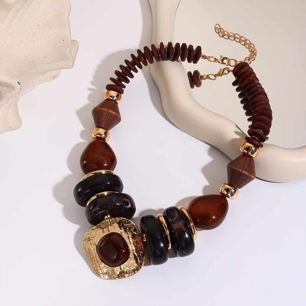 Amber & Black Bead Statement Necklace