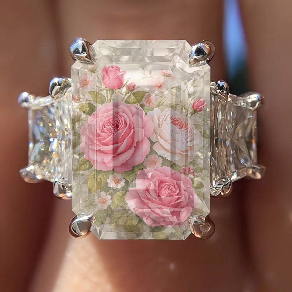 Pink Rose Rectangular Ring