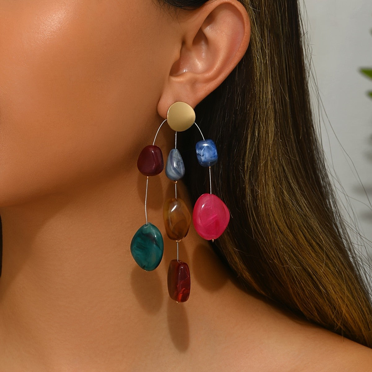 Multicolor Resin Stone Dangle Earrings