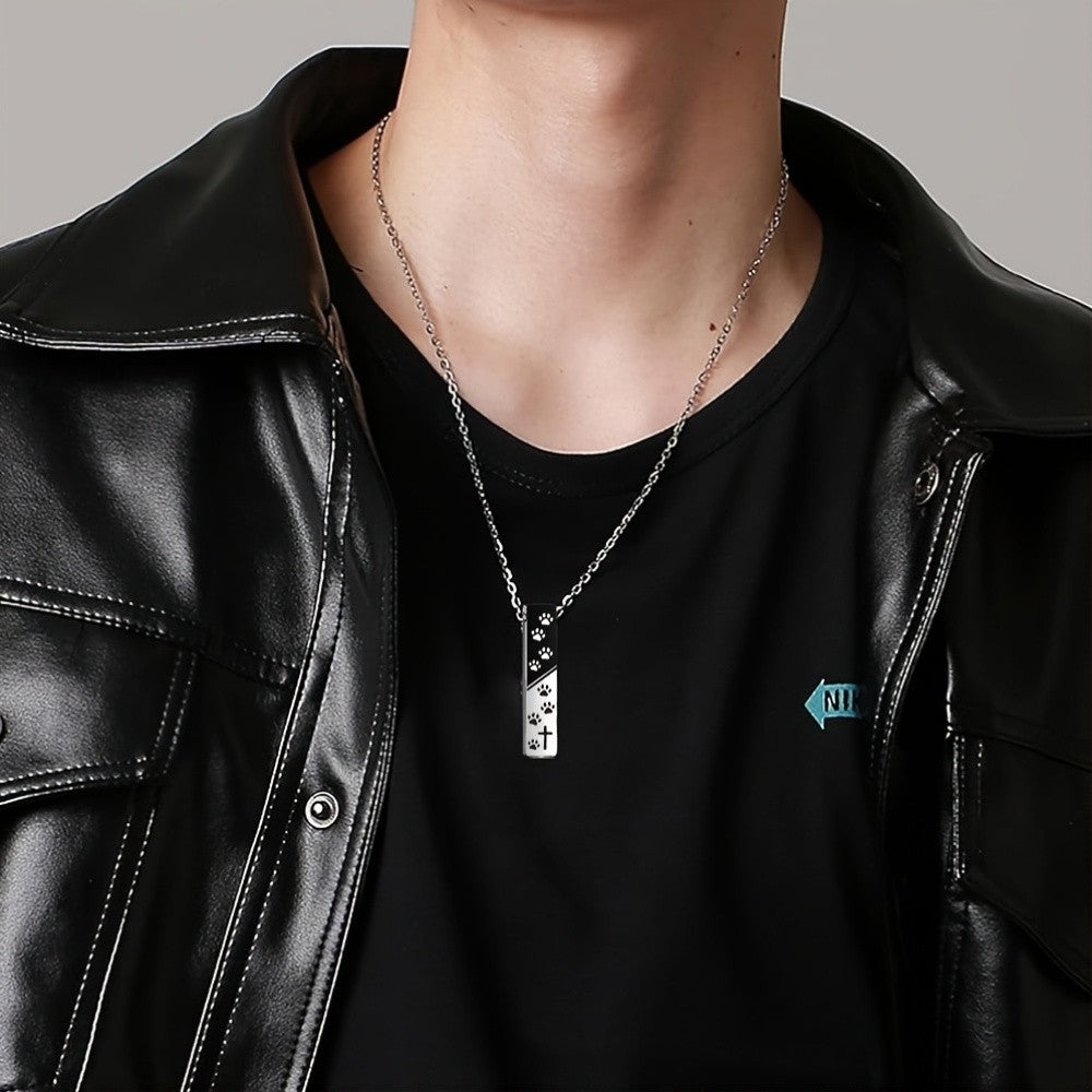 Black & Silver Paw Print Bar Necklace