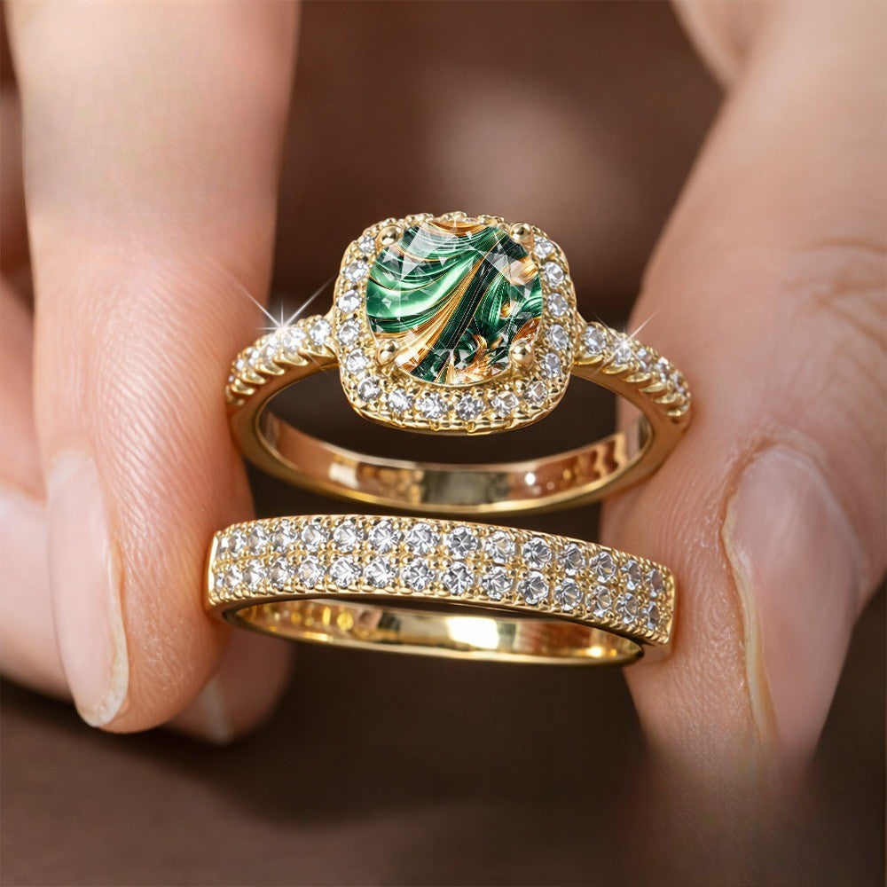 Green Marble Square Ring Set