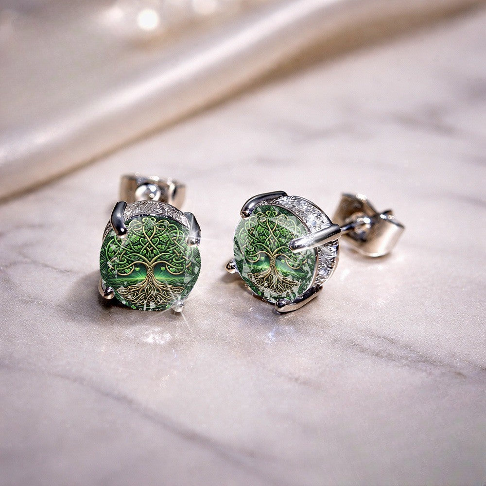 Green Tree of Life Earrings