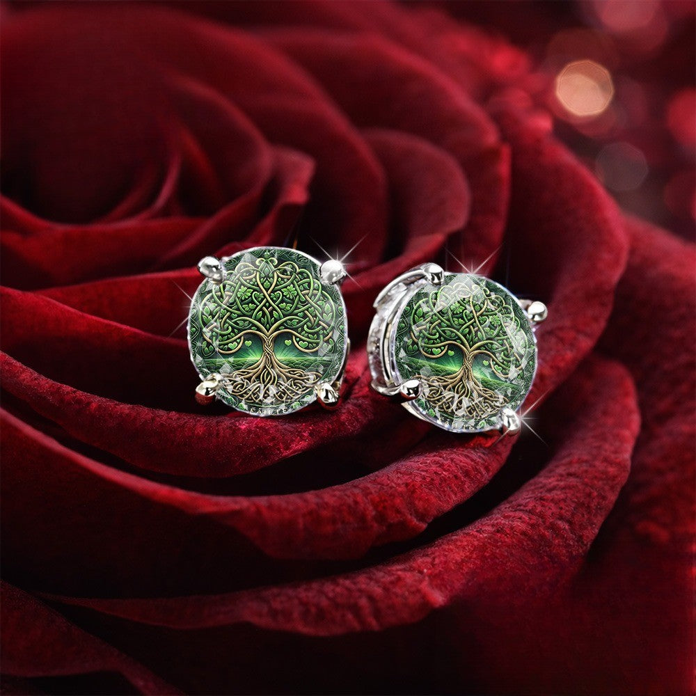 Green Tree of Life Earrings