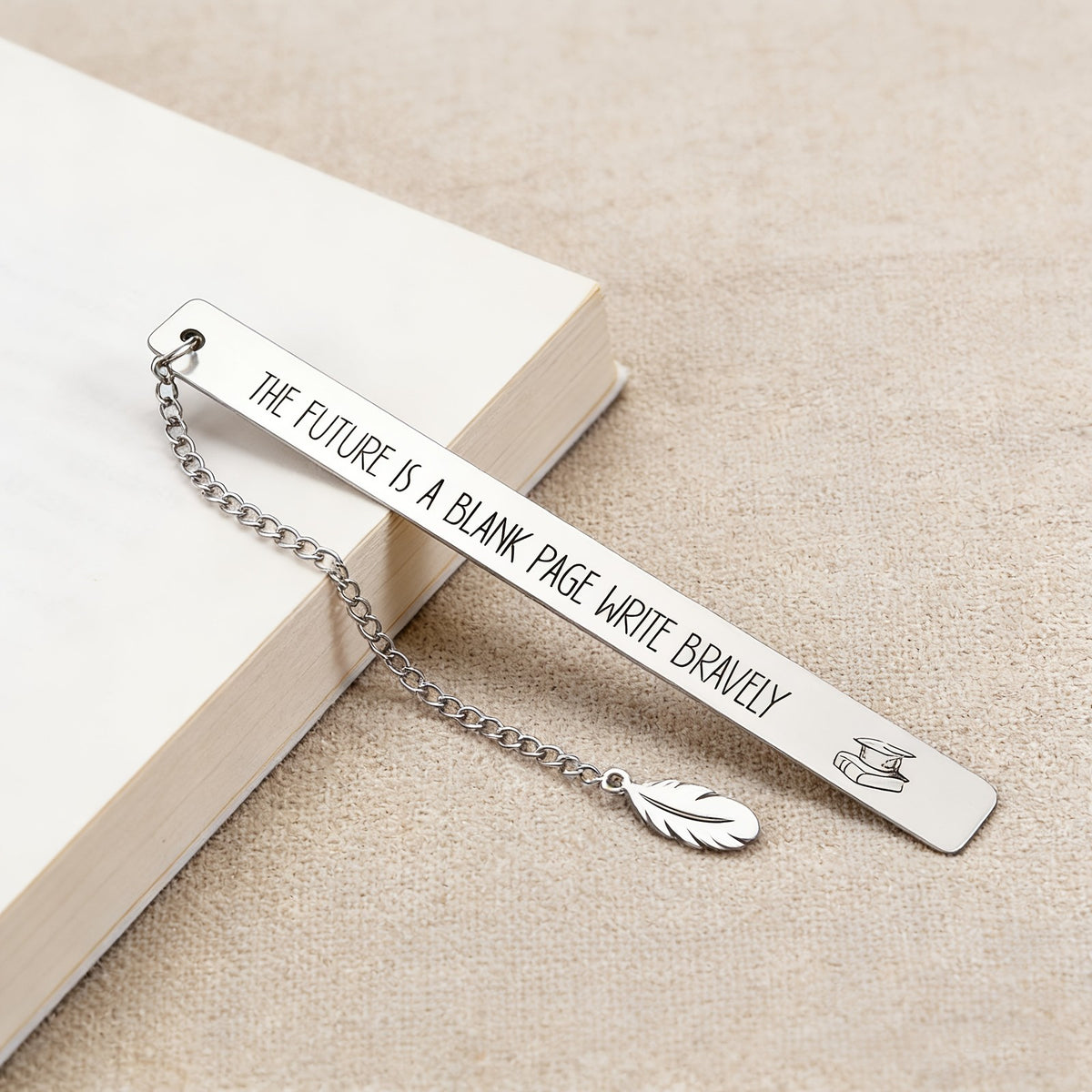 Graduation Cap Quote Bookmark with Feather Chain