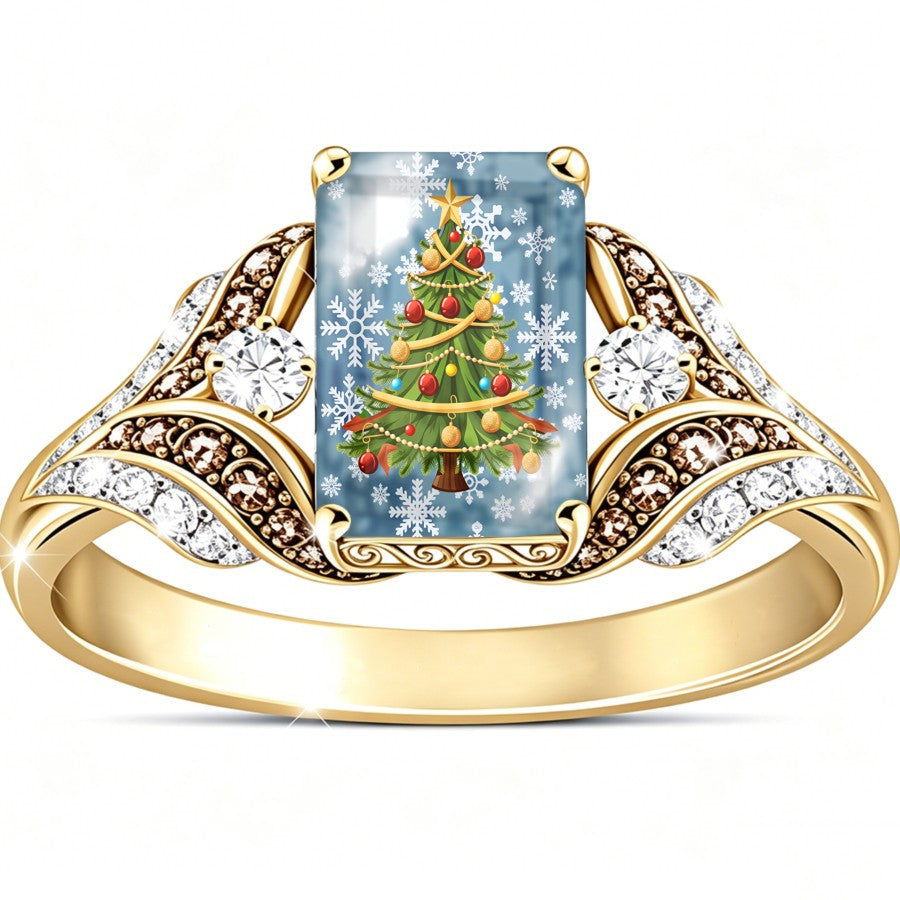 Ornamented Christmas Tree Square Ring