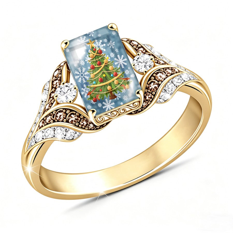Ornamented Christmas Tree Square Ring
