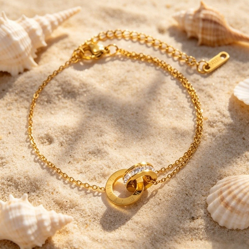 Double Chain Interlocking Circle Anklet