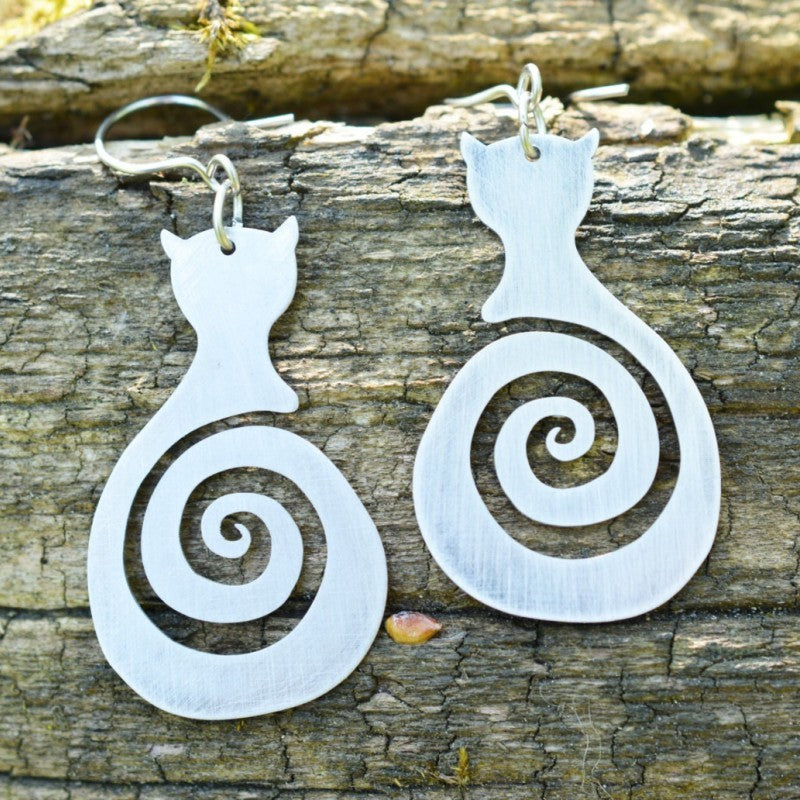 Cat Spiral Dangle Earrings