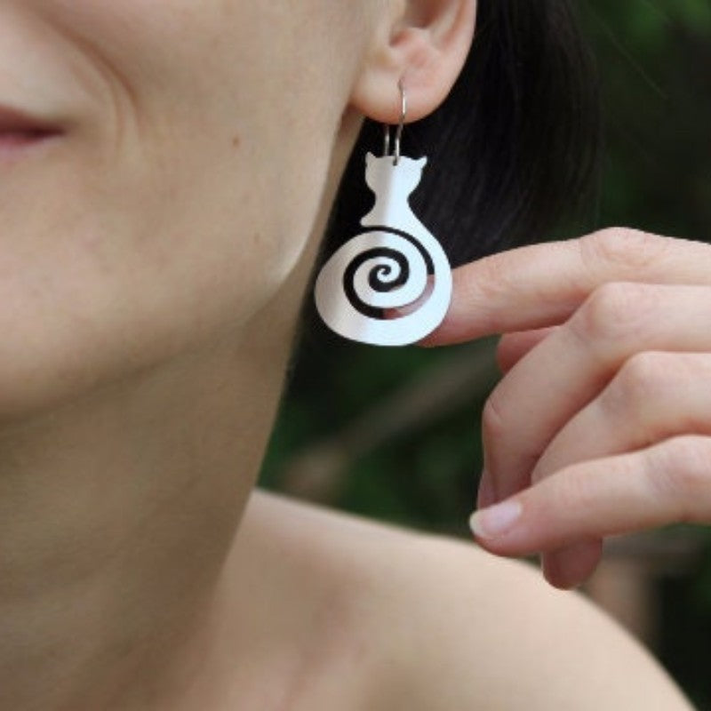 Cat Spiral Dangle Earrings