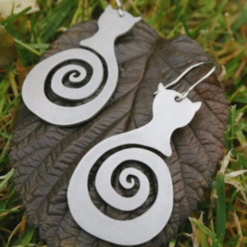 Cat Spiral Dangle Earrings