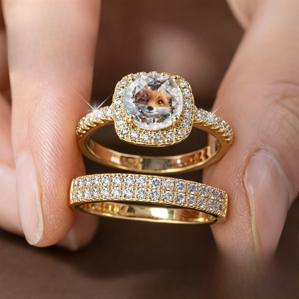 Fox Crystal Square Ring Set