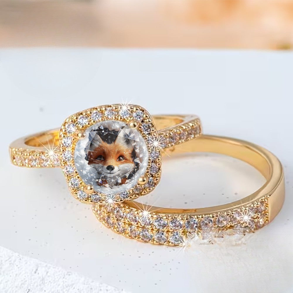 Fox Crystal Square Ring Set