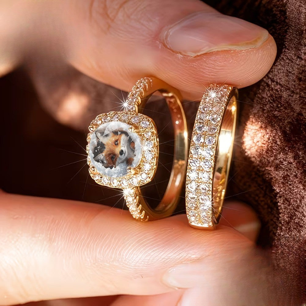 Fox Crystal Square Ring Set