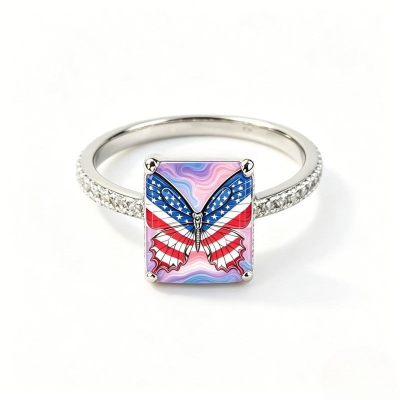 Patriotic Butterfly Square Ring