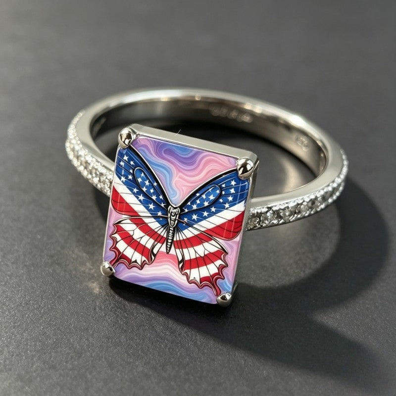 Patriotic Butterfly Square Ring