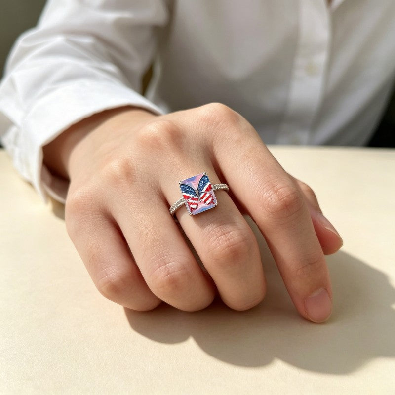 Patriotic Butterfly Square Ring