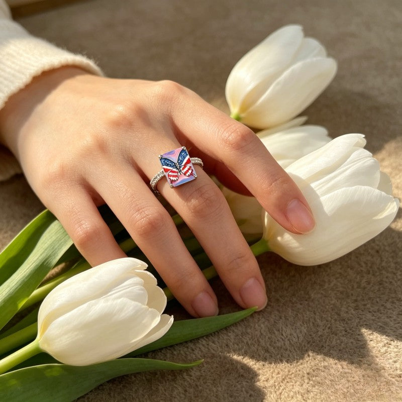 Patriotic Butterfly Square Ring