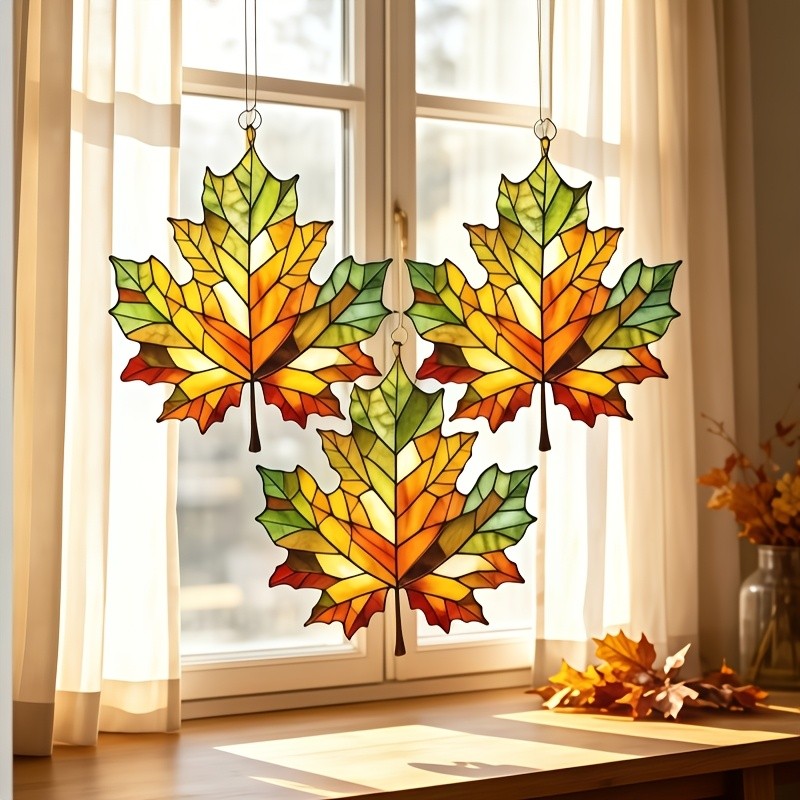 Stained Glass Maple Leaf Ornament Set