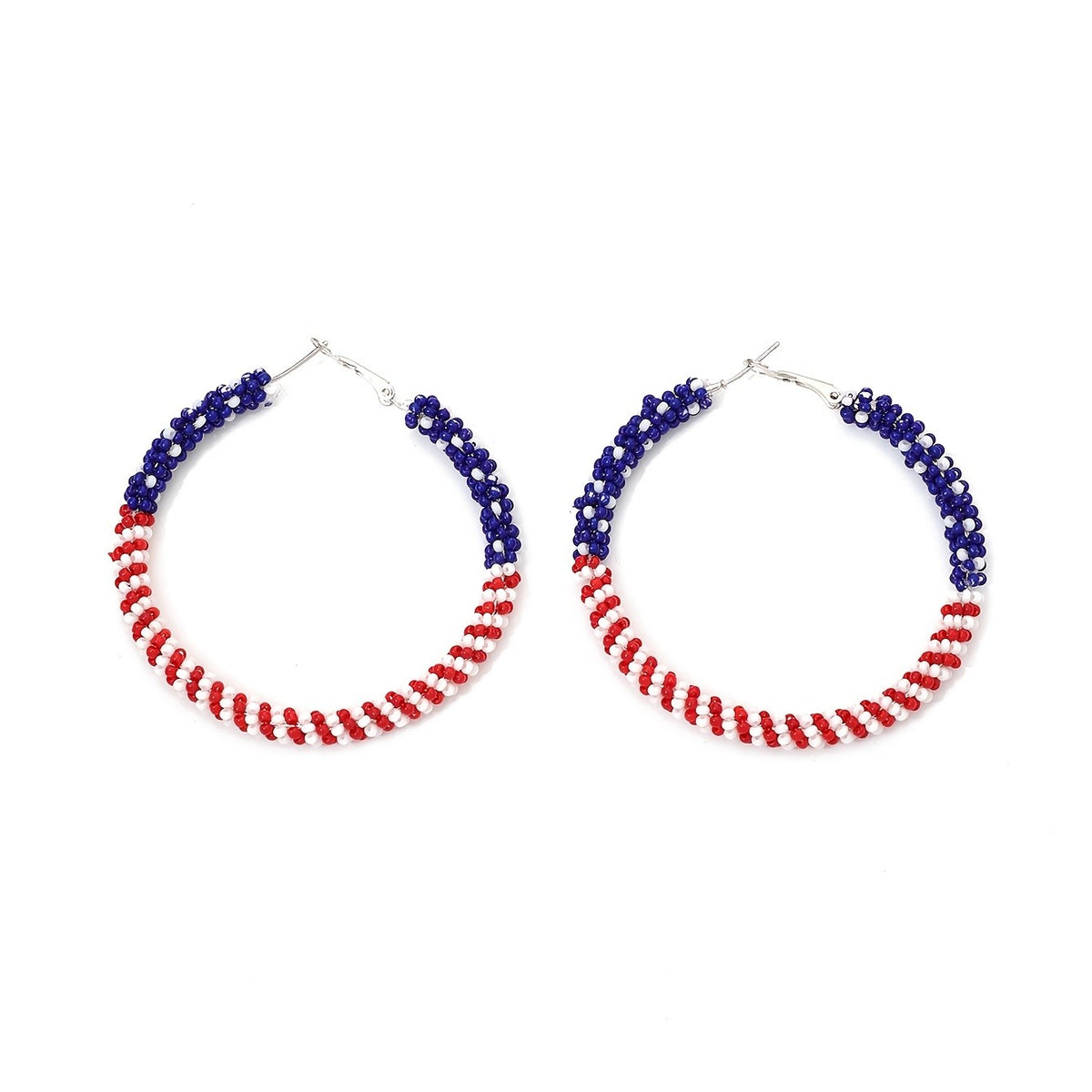Red White Blue Seed Bead Hoop Earrings