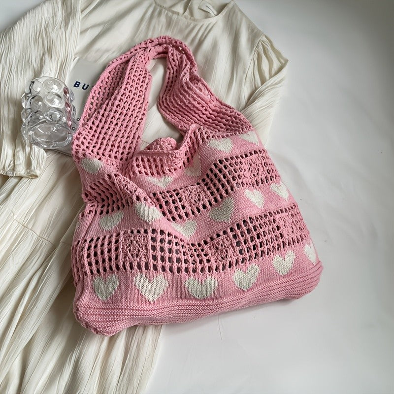 Red Heart Crochet Tote Bag