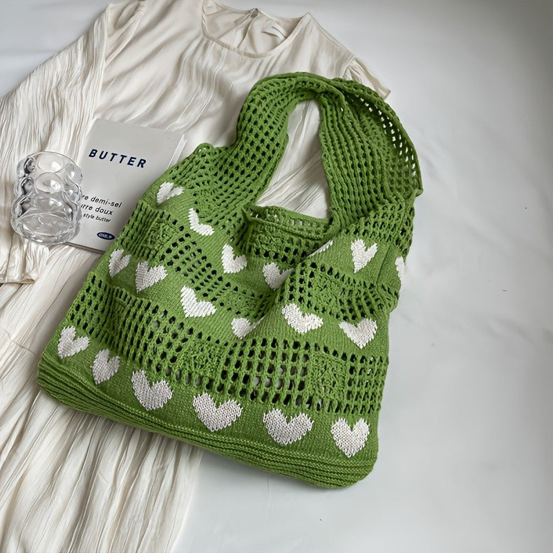 Red Heart Crochet Tote Bag