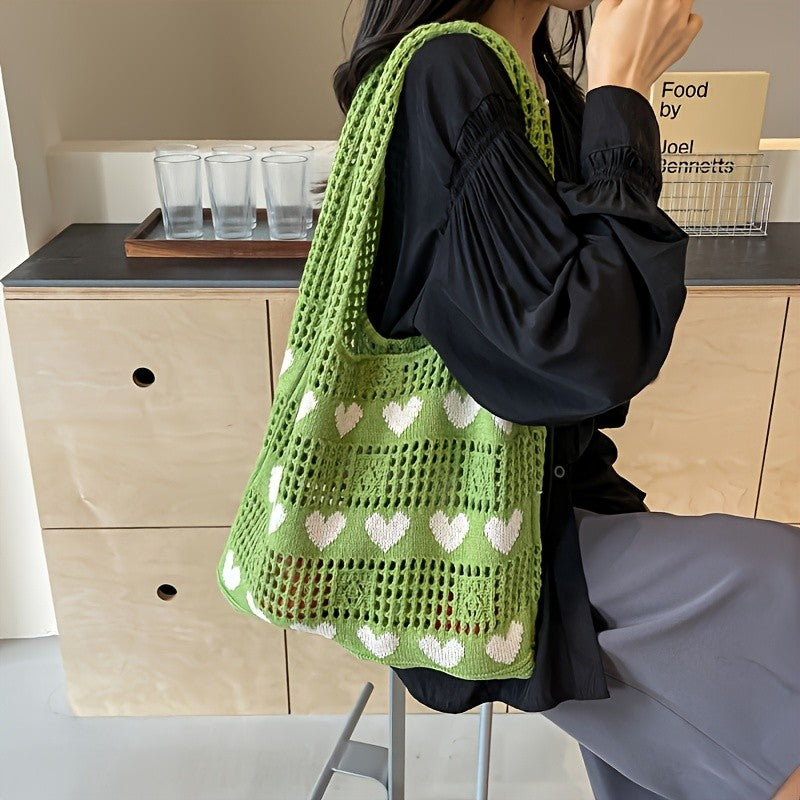 Red Heart Crochet Tote Bag