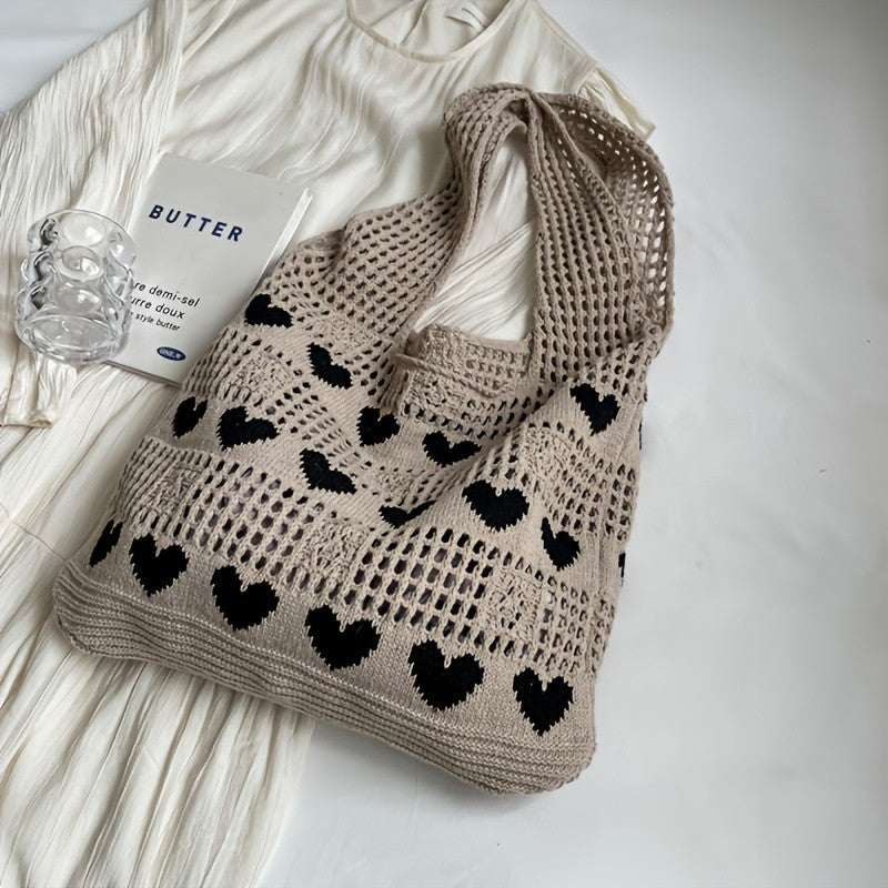 Red Heart Crochet Tote Bag