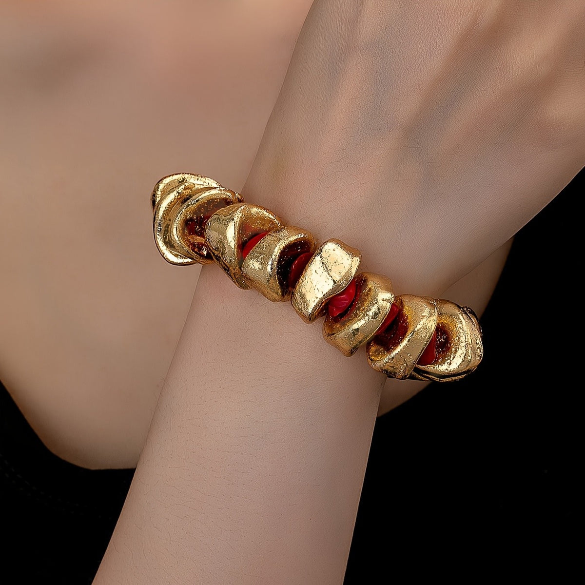 Gold-Tone Red Link Bracelet