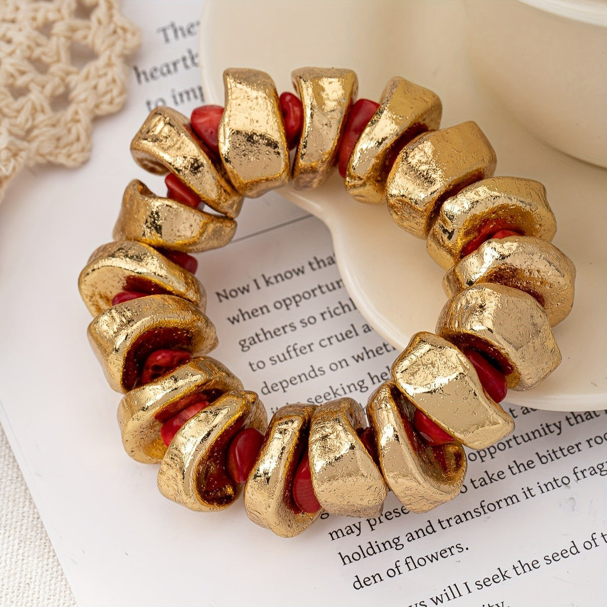 Gold-Tone Red Link Bracelet