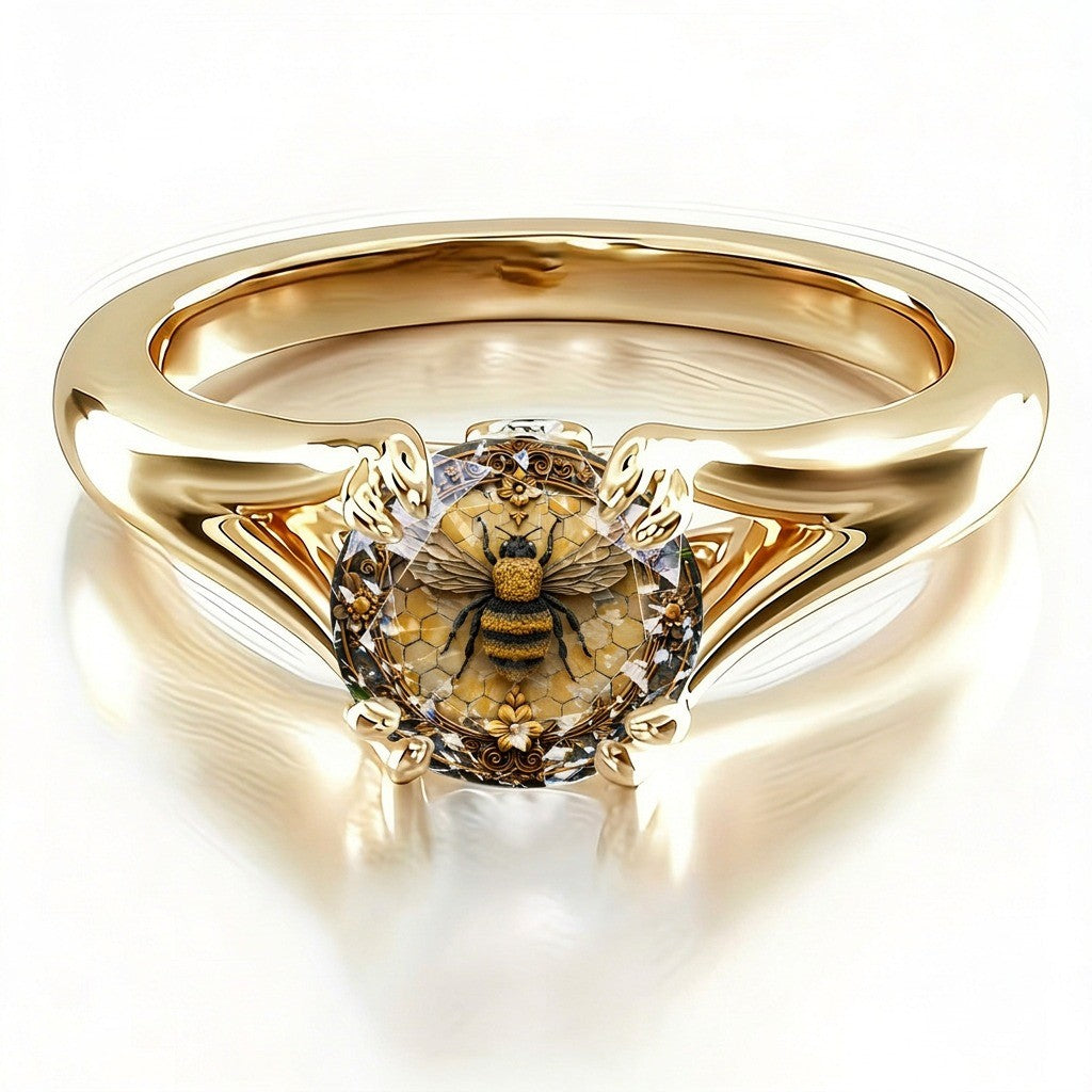 Bee & Honeycomb Crystal Ring