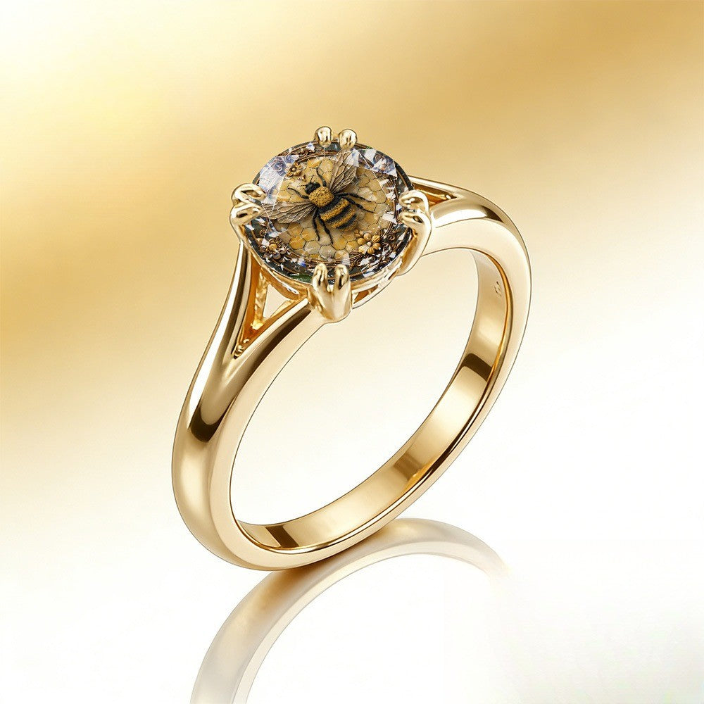 Bee & Honeycomb Crystal Ring