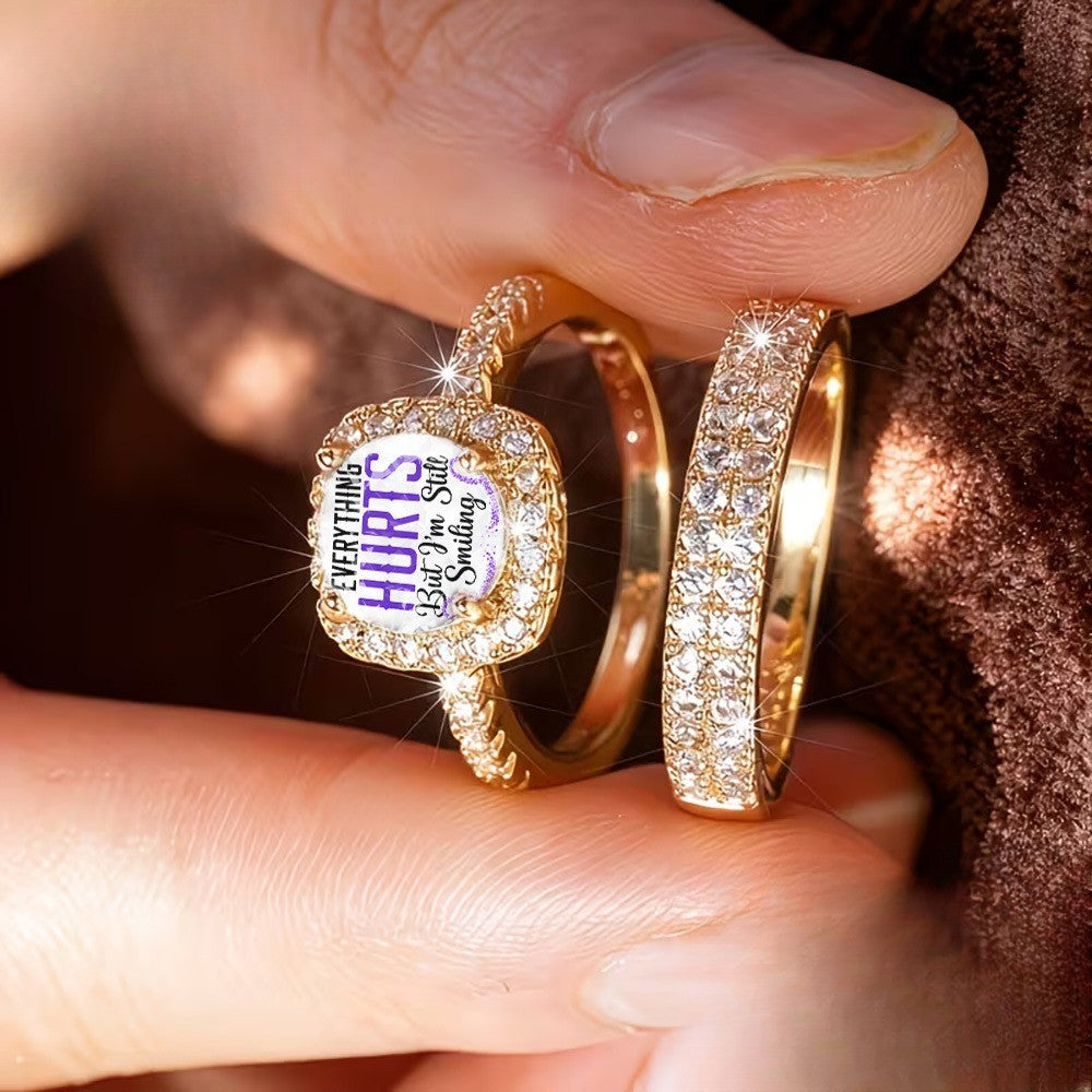 Smiling Square Crystal Ring Set