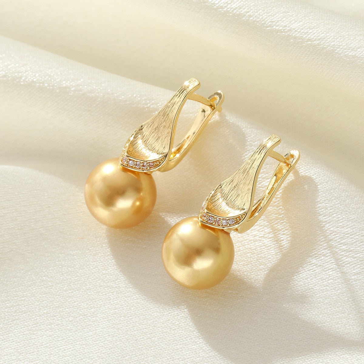 Brushed Teardrop Pearl Drop Earrings