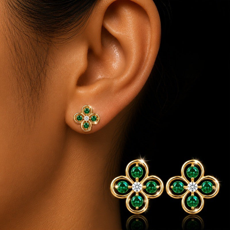 Green Clover Stud Earrings
