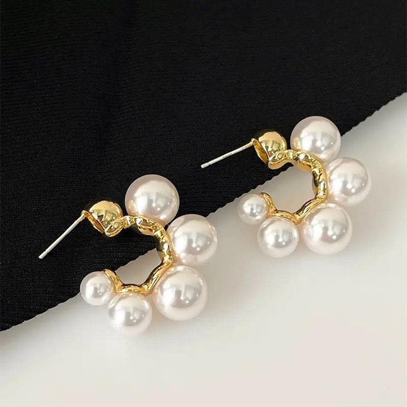 Curved Pearl Cluster Earrings