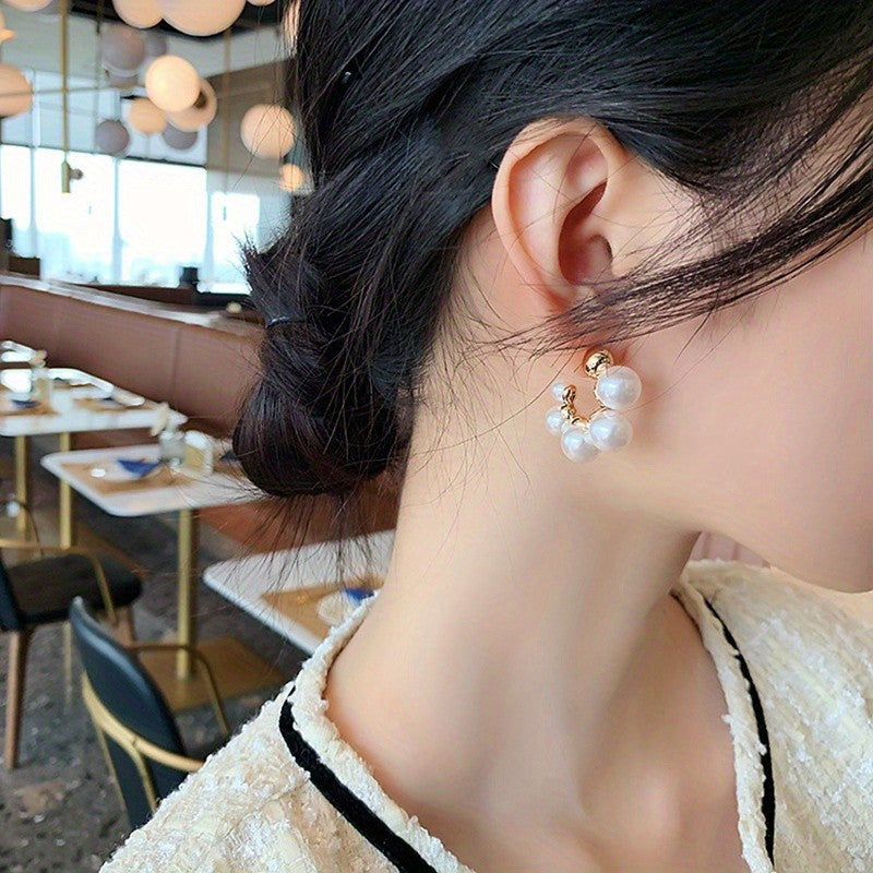Curved Pearl Cluster Earrings