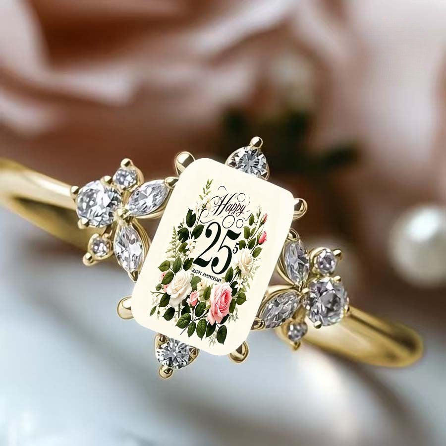 Floral Happy 25th Anniversary Ring