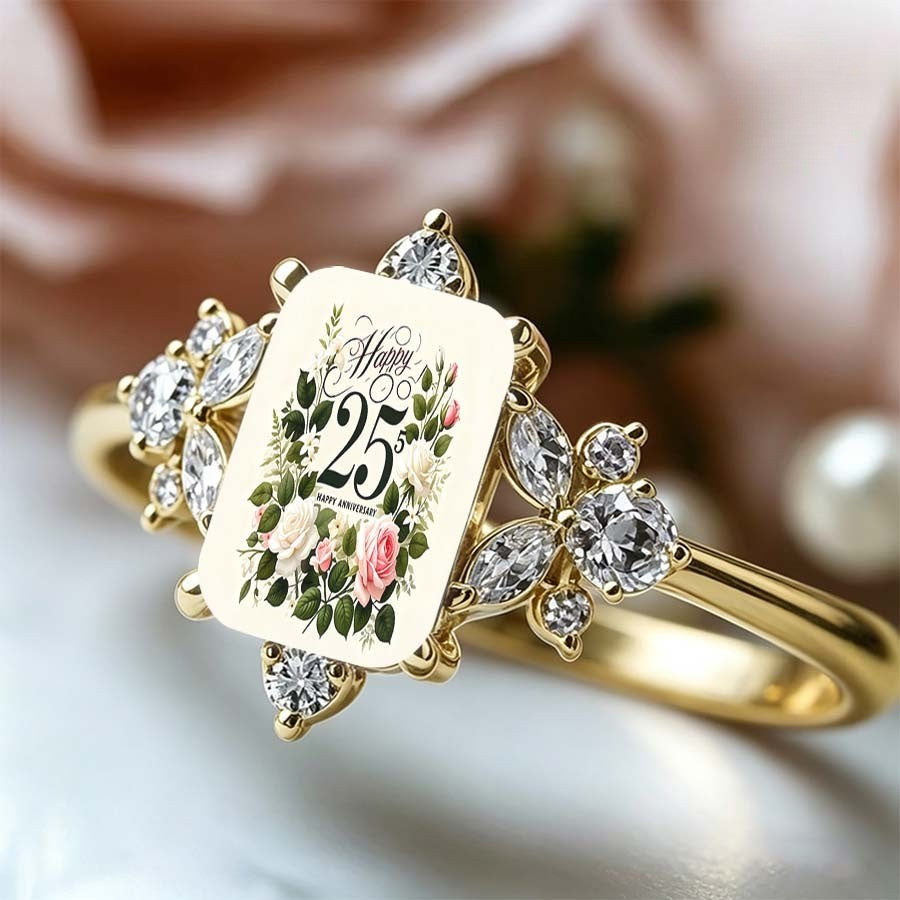 Floral Happy 25th Anniversary Ring