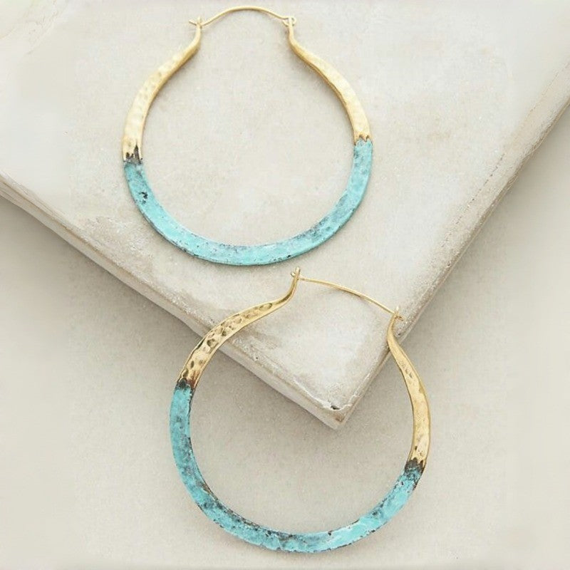 Turquoise Hammered Hoop Earrings