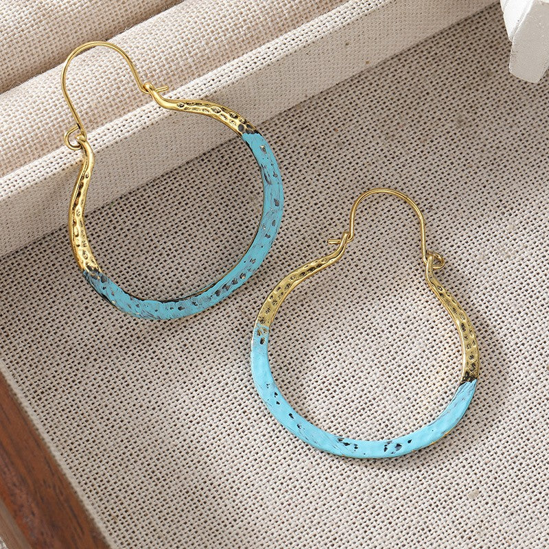 Turquoise Hammered Hoop Earrings