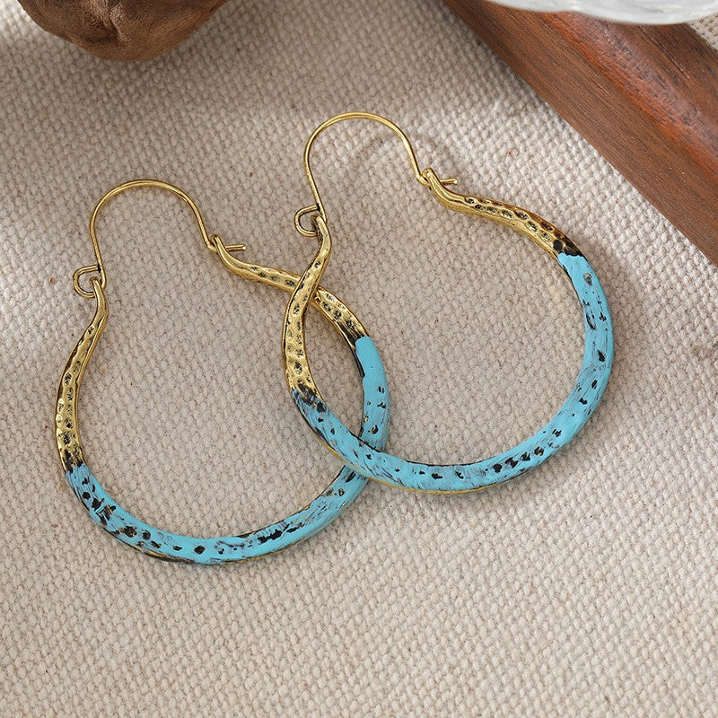 Turquoise Hammered Hoop Earrings