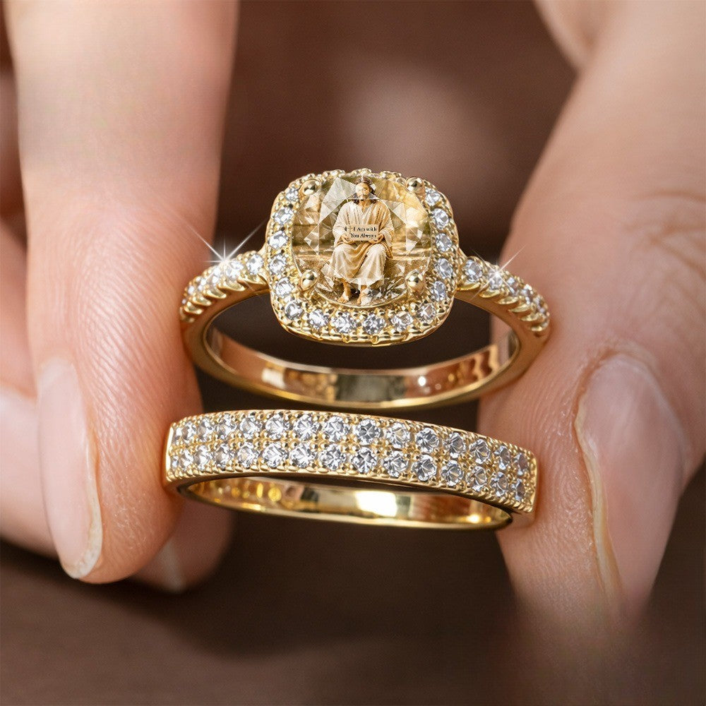 Jesus Scripture Square Ring Set