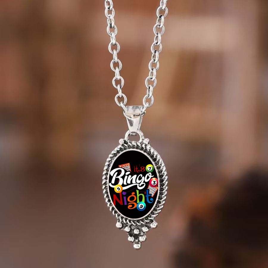 Bingo Night Oval Pendant Necklace