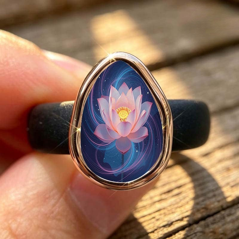 Pink Lotus Teardrop Ring