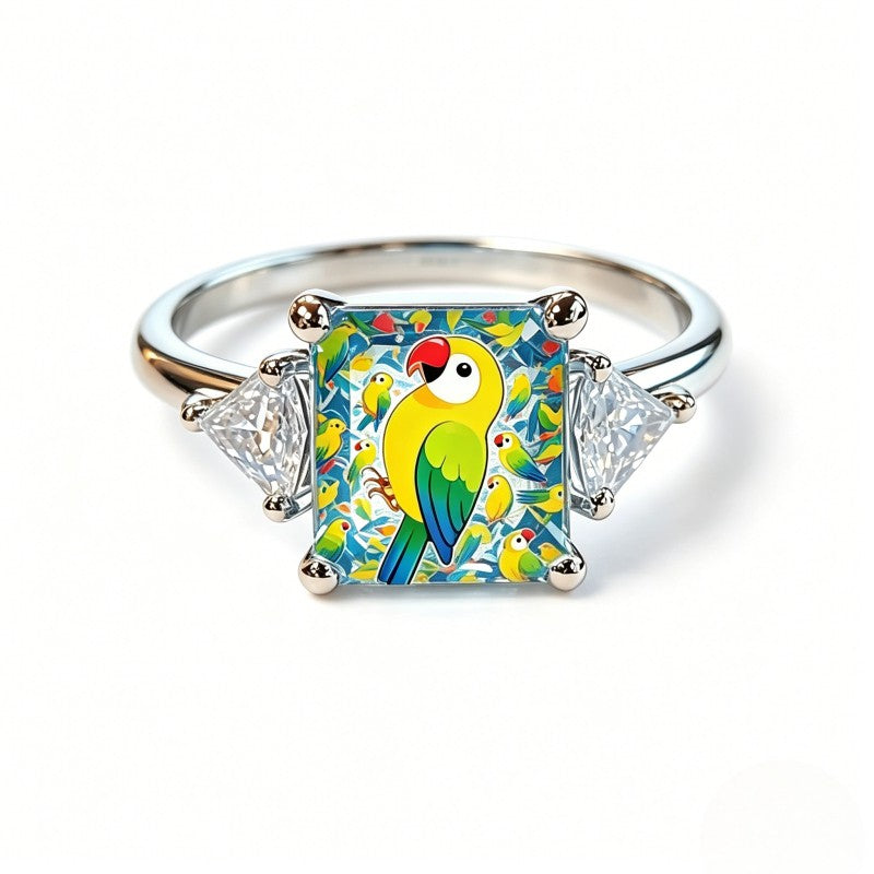 Colorful Parrot Square Ring