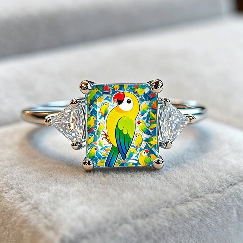 Colorful Parrot Square Ring