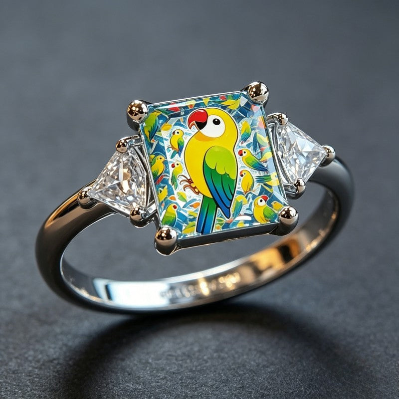 Colorful Parrot Square Ring
